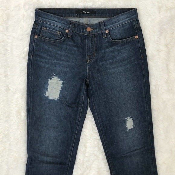 J Brand Women's Jeans Size 25 / 0 Boyfriend Fit Cuffed Distressed Denim Dark - Picture 4 of 11